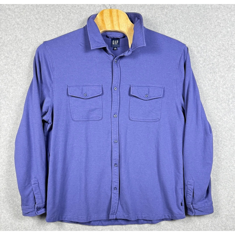 Gap Button Down Shirt Mens XXL Purple Excellent Long Sleeve Knit Jersey Pockets
